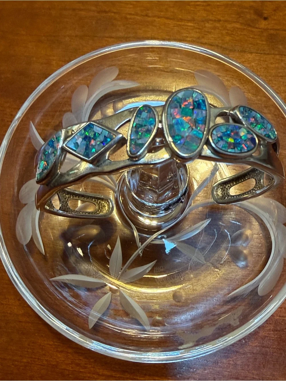 Vintage Whitney Kelley Inlay Blue Fire Opal Mosaic Sterling Silver Cuff Bracelet